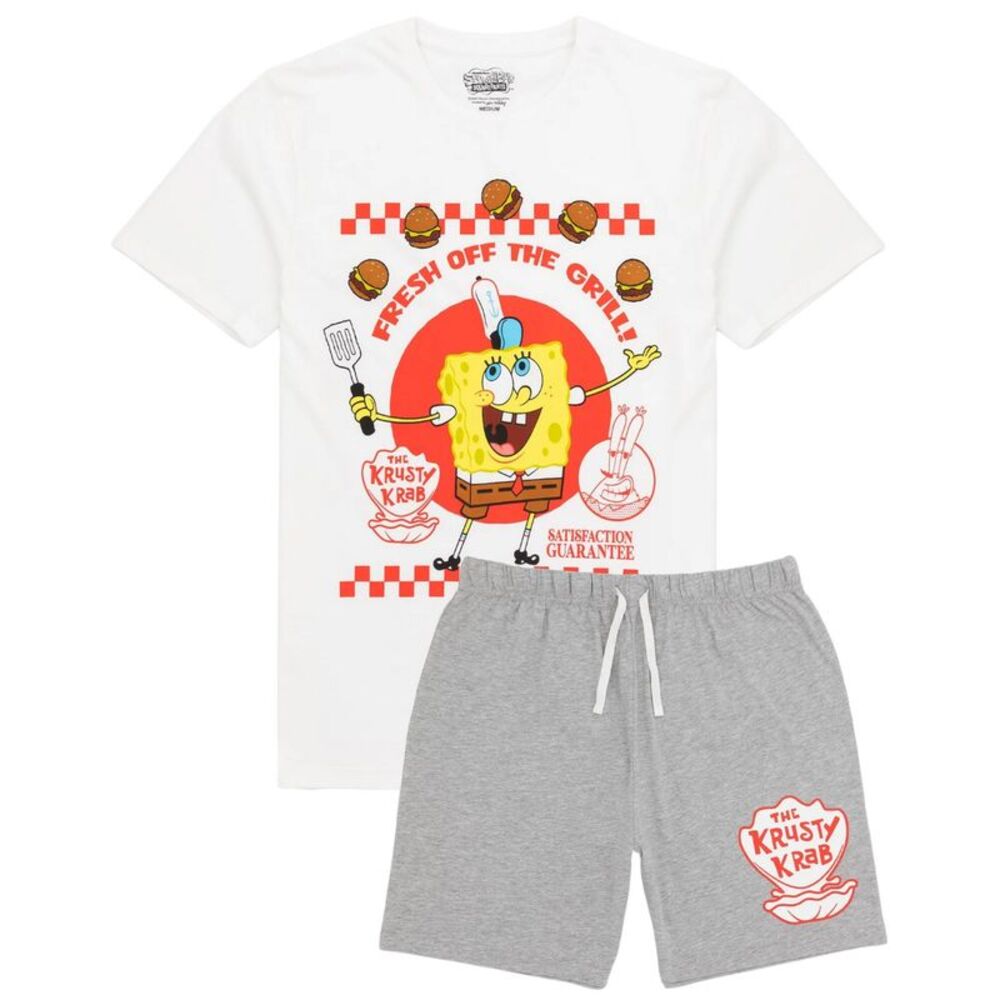SpongeBob SquarePants Mens Short Pajama Set / White/Gray